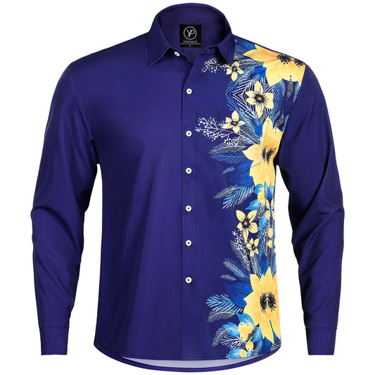 Floral Men's Pocket Long Sleeve Shirts