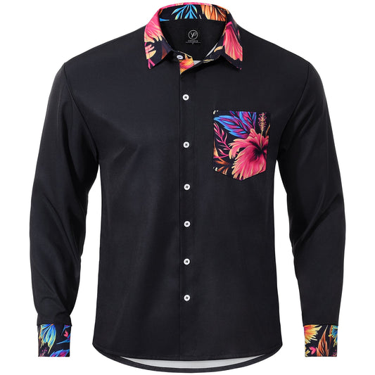 Floral Men's Pocket Long Sleeve Shirts