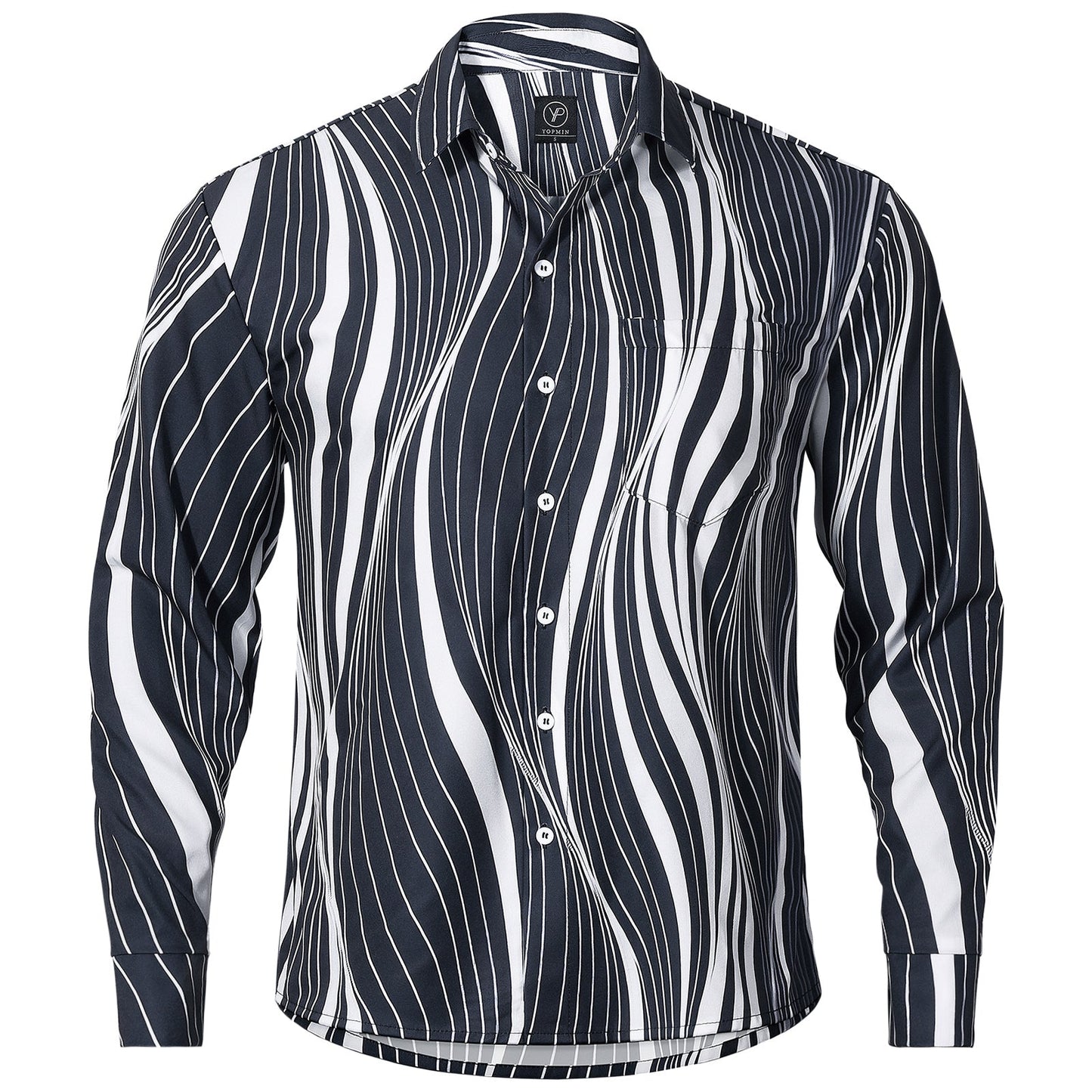 Geometric Stripe Men's Pocket Long Sleeve Shirts