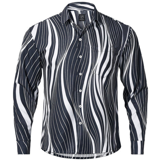 Geometric Stripe Men's Pocket Long Sleeve Shirts