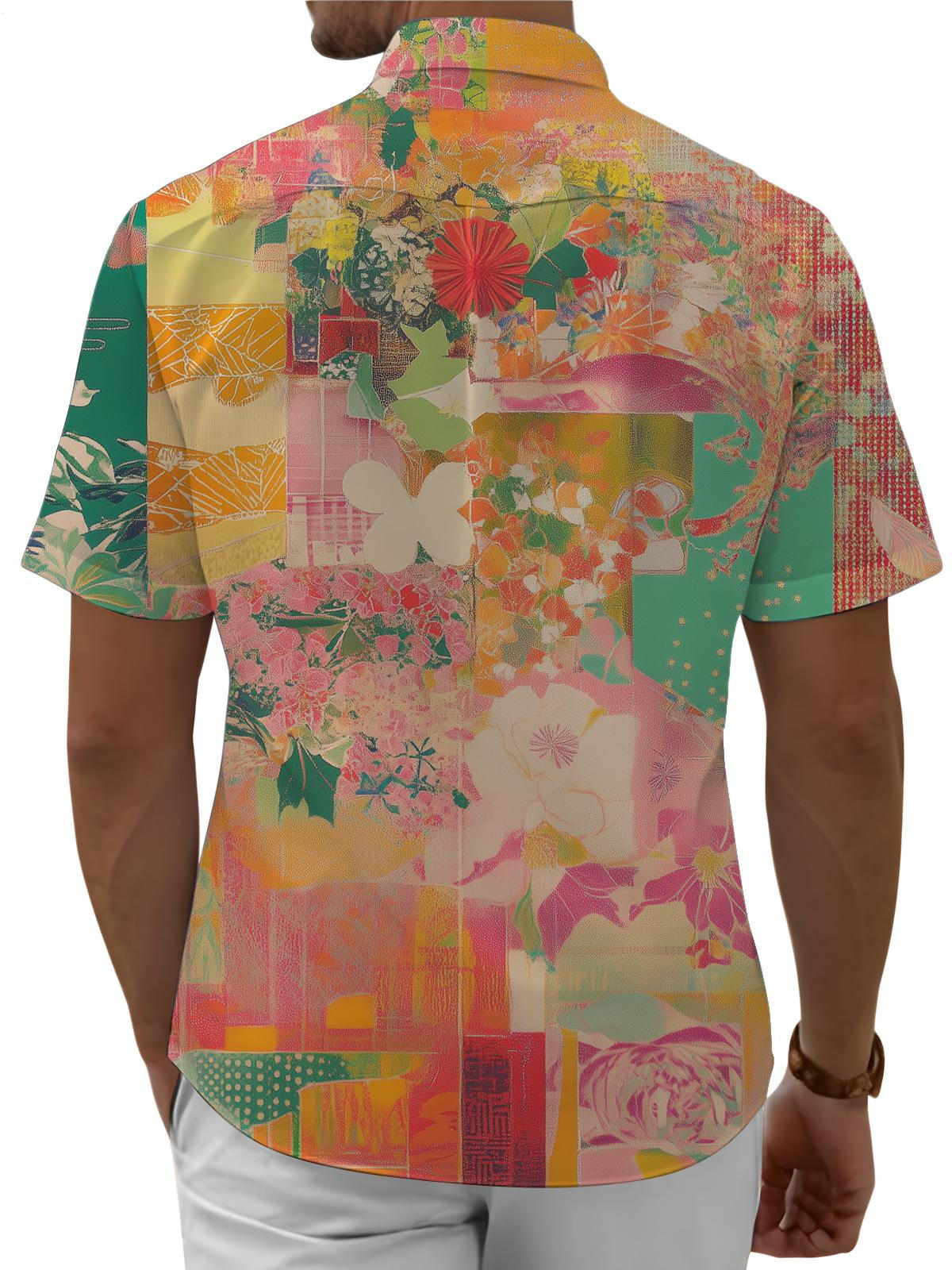 Men's Pocket Holiday Santa Short Sleeve Stand Collar Shirts
