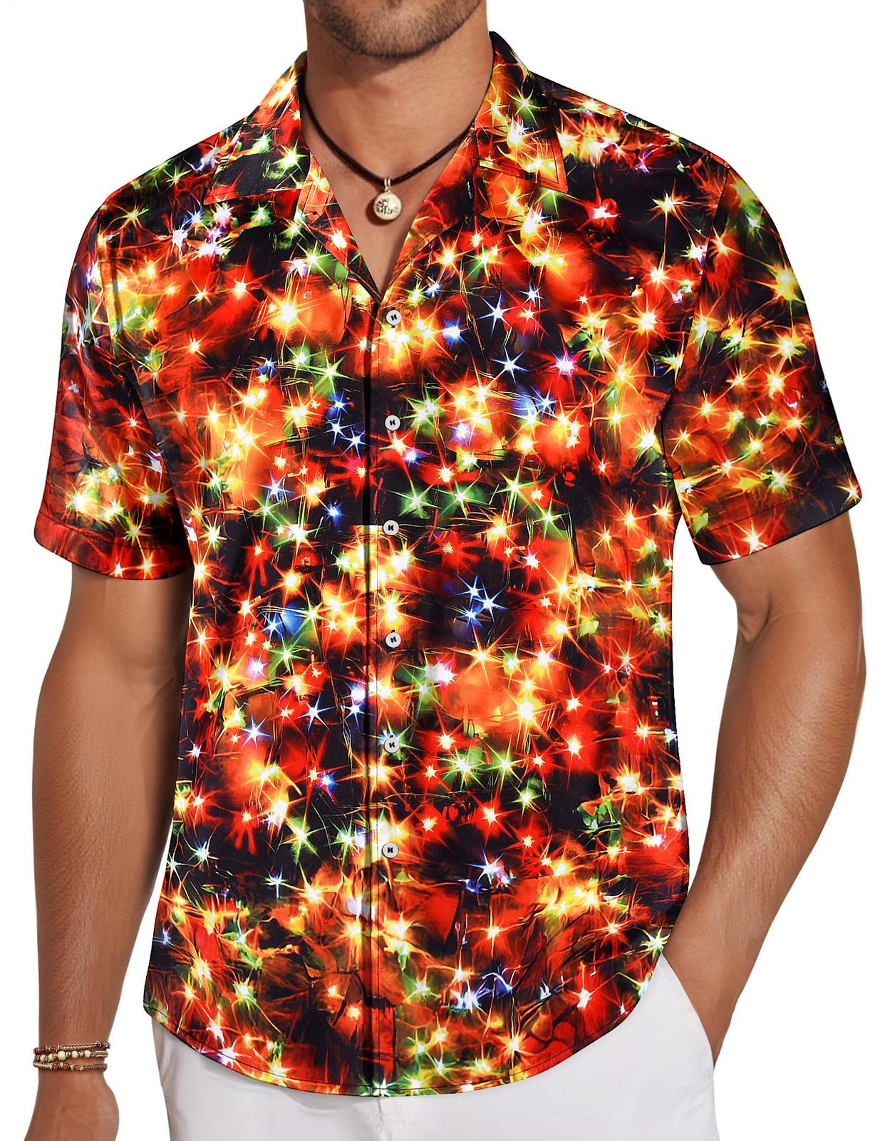 Men's Pocket Neon Light Short Sleeve Stand Collar Shirts