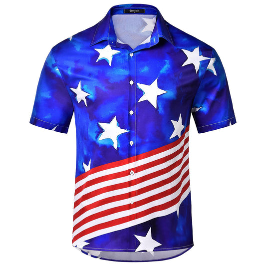 Flag Print Men's Short Sleeve Hawaiin Shirt