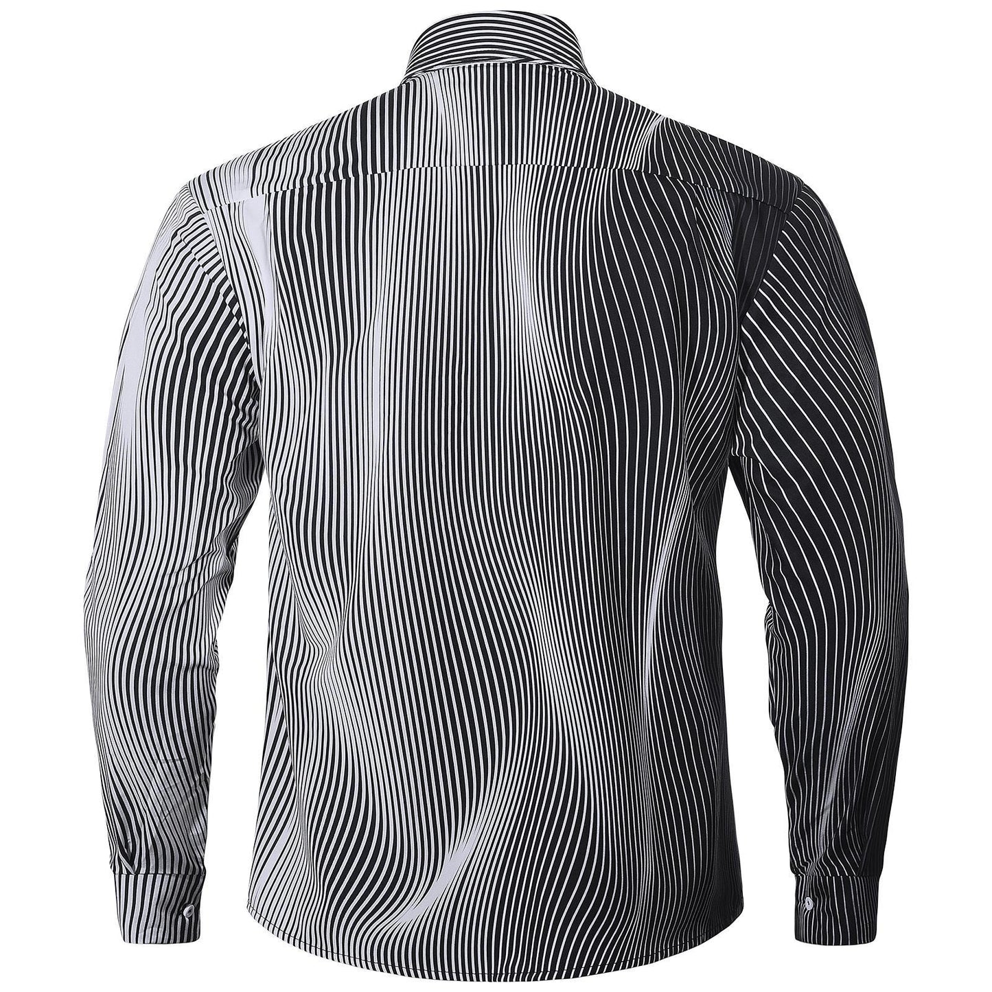 Geometric Stripe Men's Pocket Long Sleeve Shirts