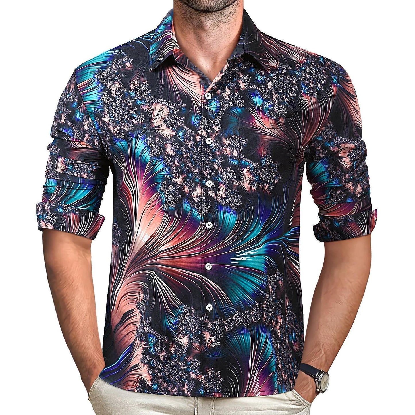 Abstract Men's Pocket Long Sleeve Shirts