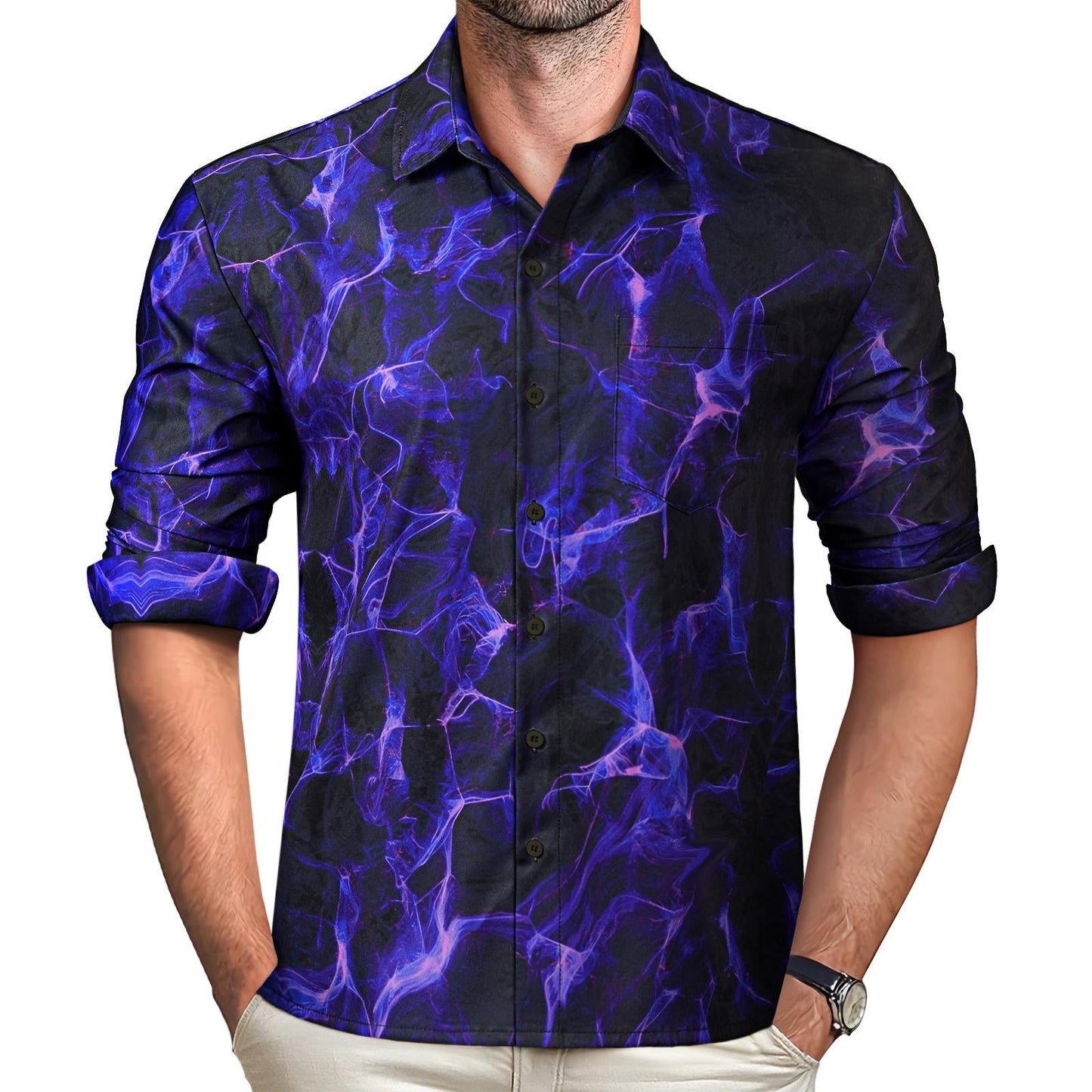 Abstract Print Men's Pocket Long Sleeve Shirts