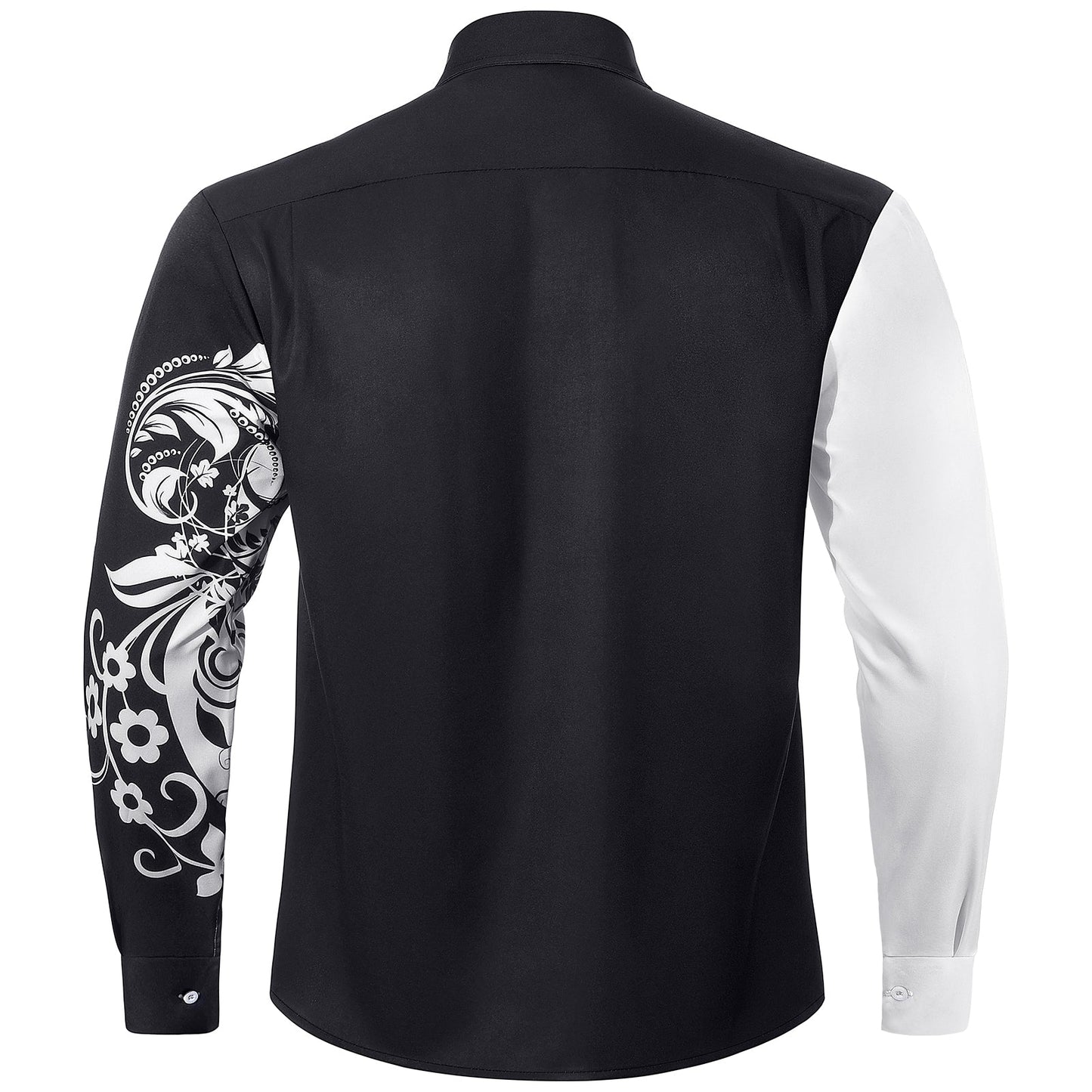 Black White Floral Men's Pocket Long Sleeve Shirts