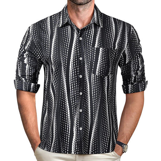 Geometric Stripe Men's Pocket Long Sleeve Shirts