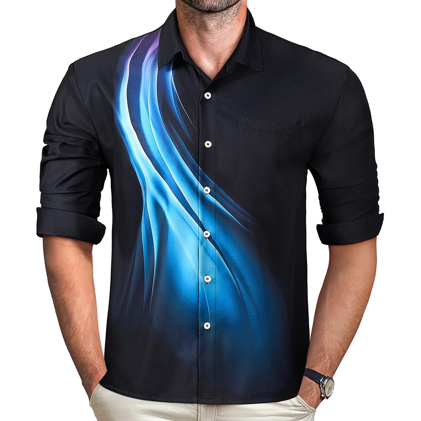 Abstract Gradient Men's Pocket Long Sleeve Shirts
