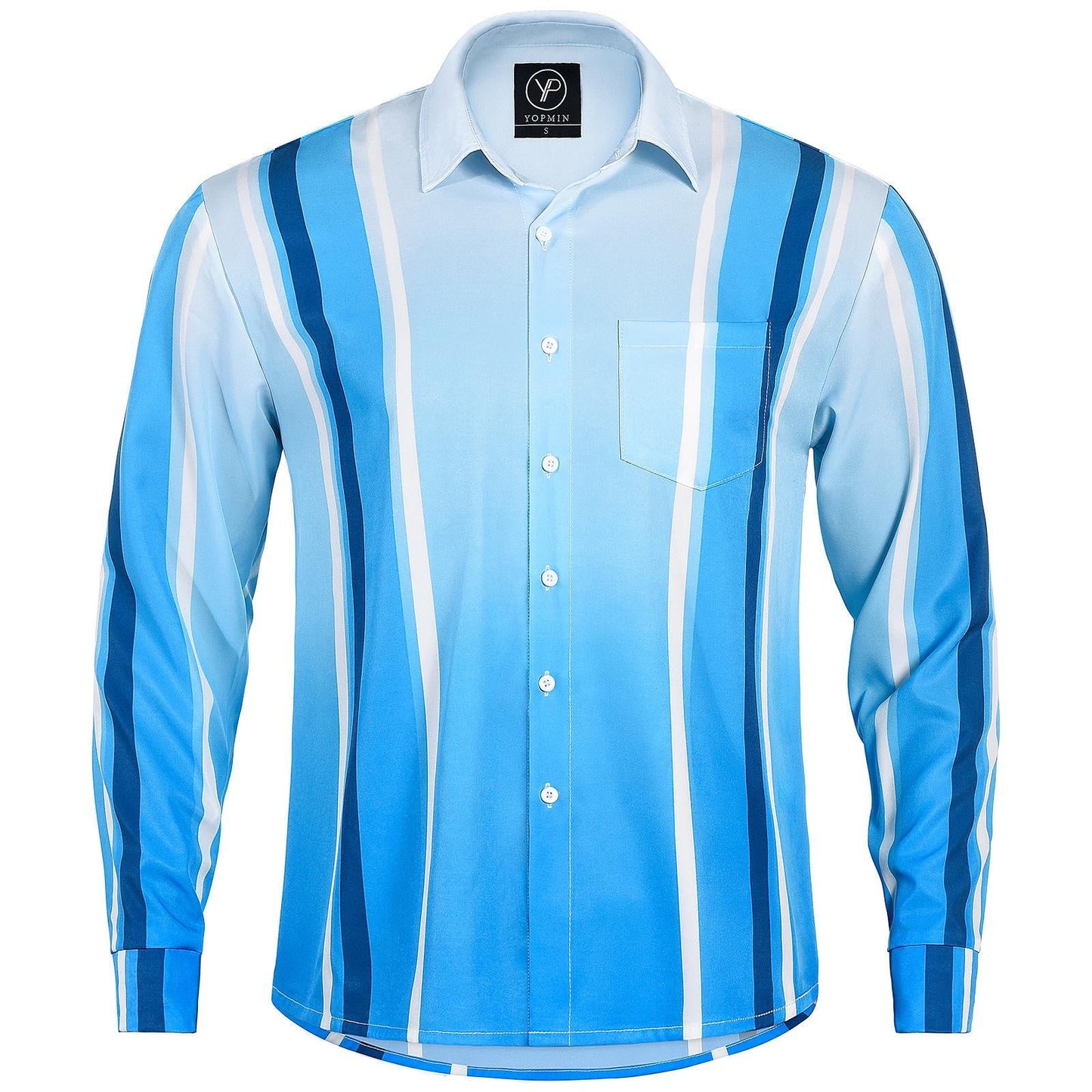 Geometric Stripe Gradient Men's Pocket Long Sleeve Shirts