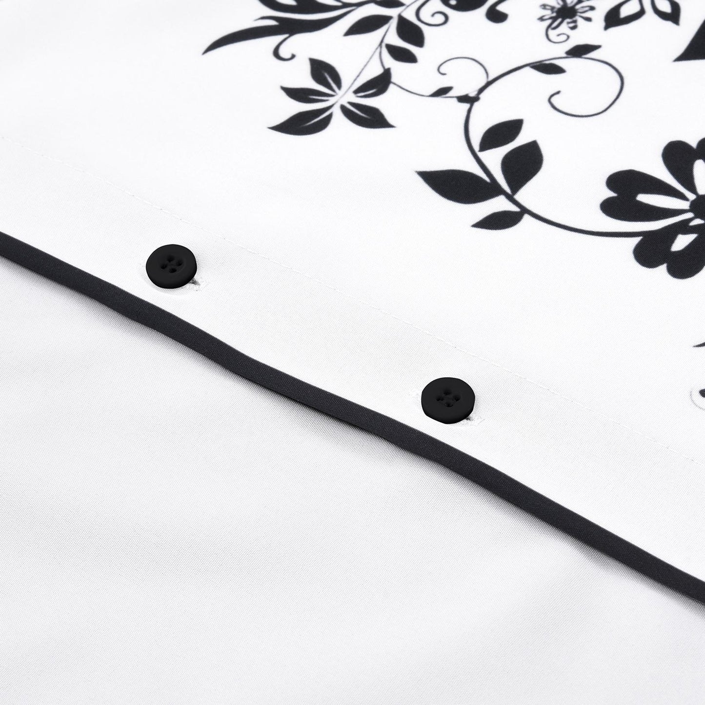 Black White Floral Men's Pocket Long Sleeve Shirts