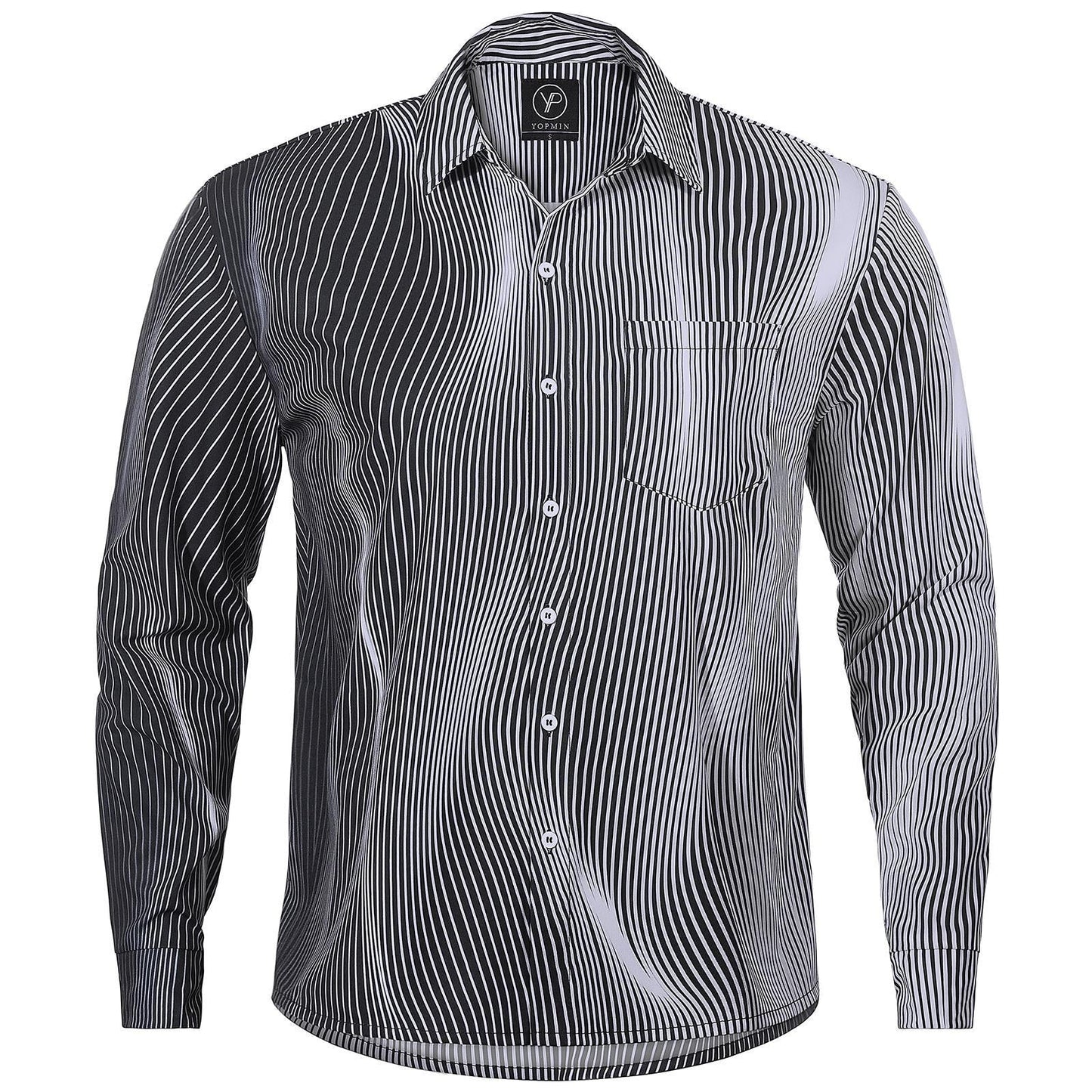 Geometric Stripe Men's Pocket Long Sleeve Shirts
