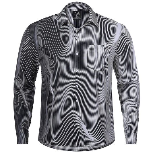 Geometric Stripe Men's Pocket Long Sleeve Shirts