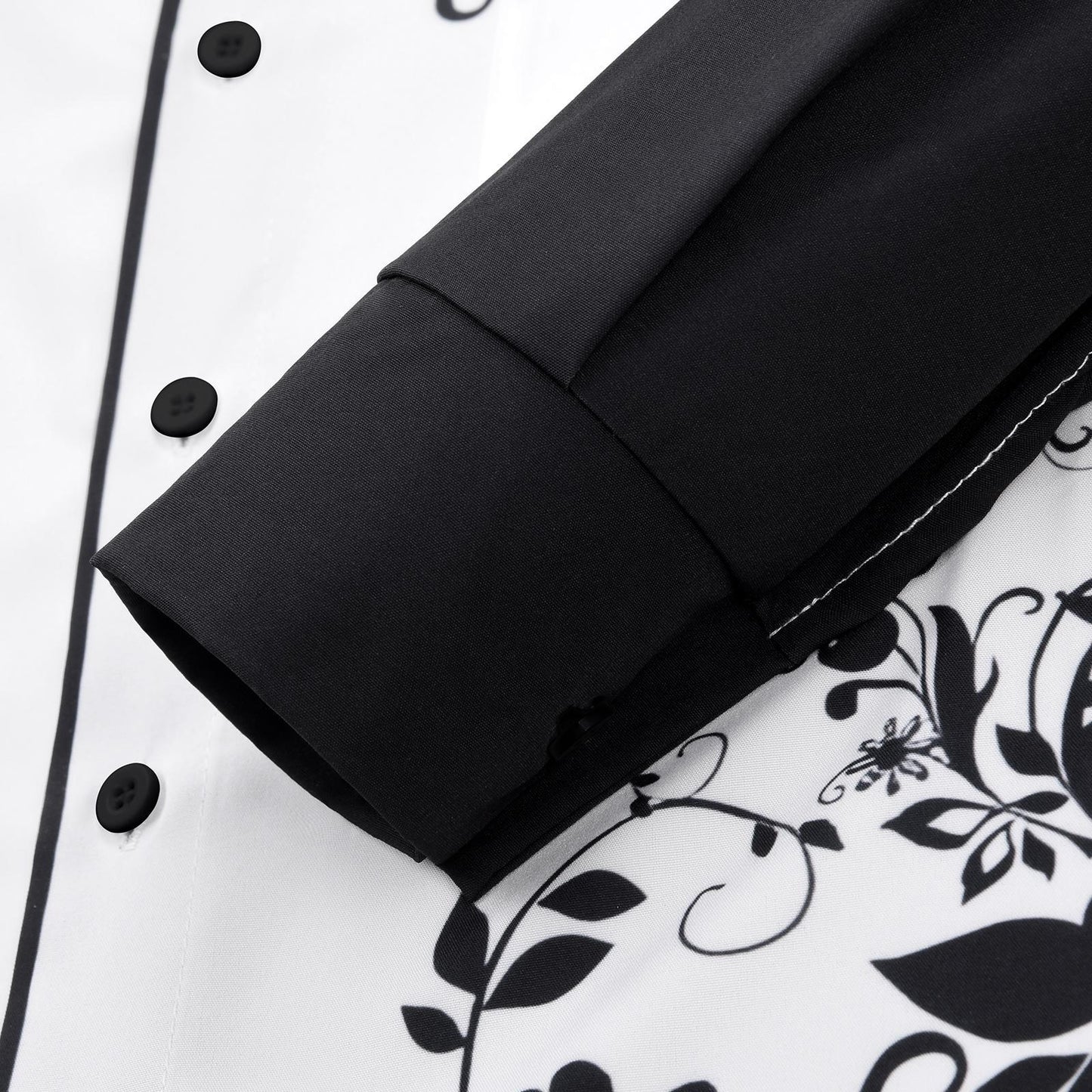 Black White Floral Men's Pocket Long Sleeve Shirts