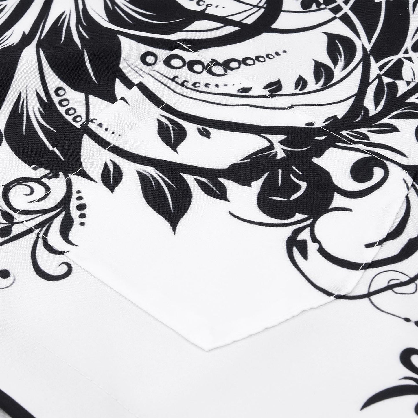 Black White Floral Men's Pocket Long Sleeve Shirts