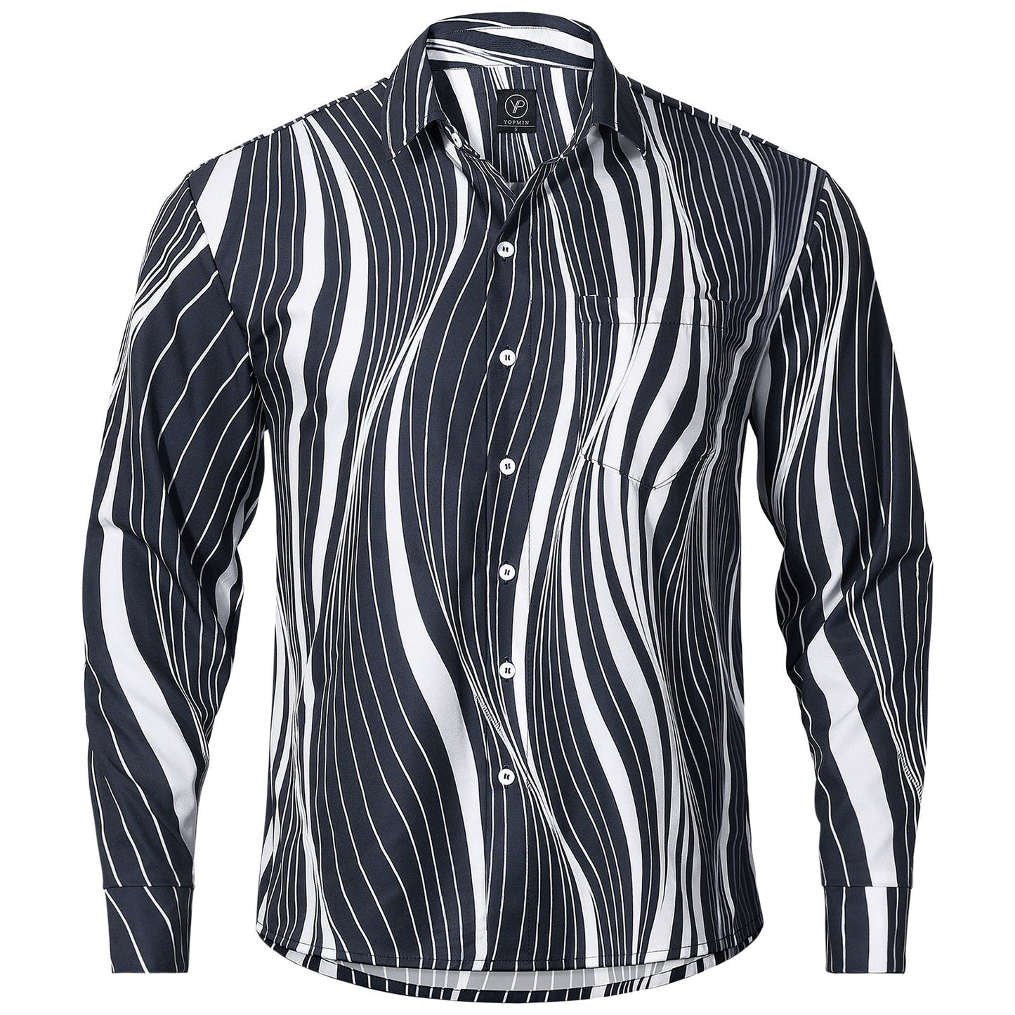 Geometric Stripe Men's Pocket Long Sleeve Shirts