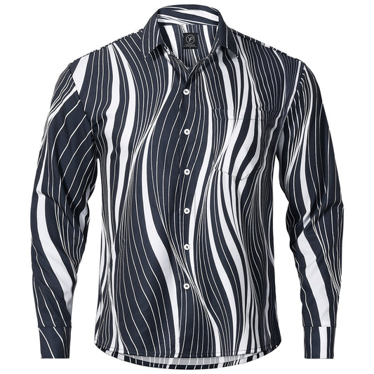 Geometric Stripe Men's Pocket Long Sleeve Shirts