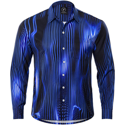 Geometric Stripe Men's Pocket Long Sleeve Shirts