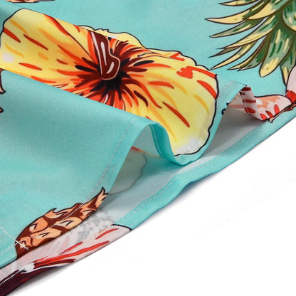 Pineapple Flower Short Sleeve Men's Shirts With Pocket