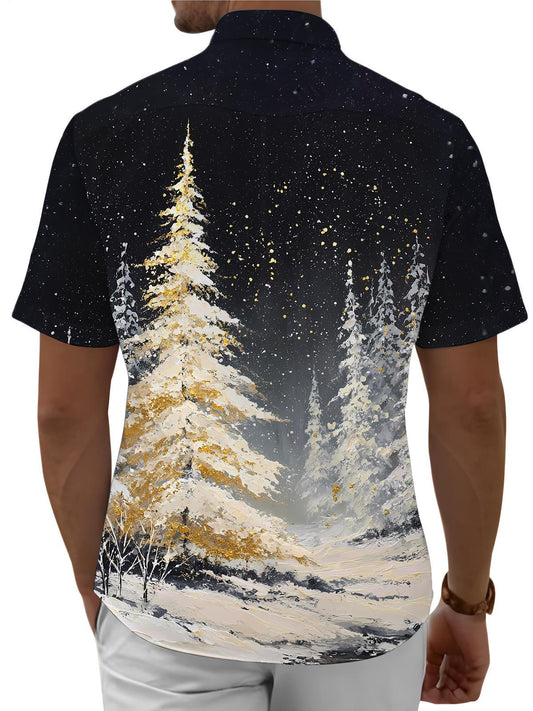 Men's Pocket Christmas Tree Short Sleeve Stand Collar Shirts