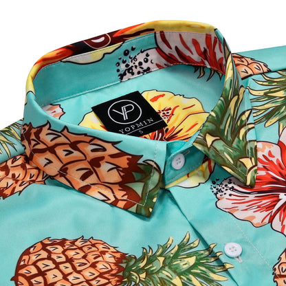Pineapple Flower Short Sleeve Men's Shirts With Pocket
