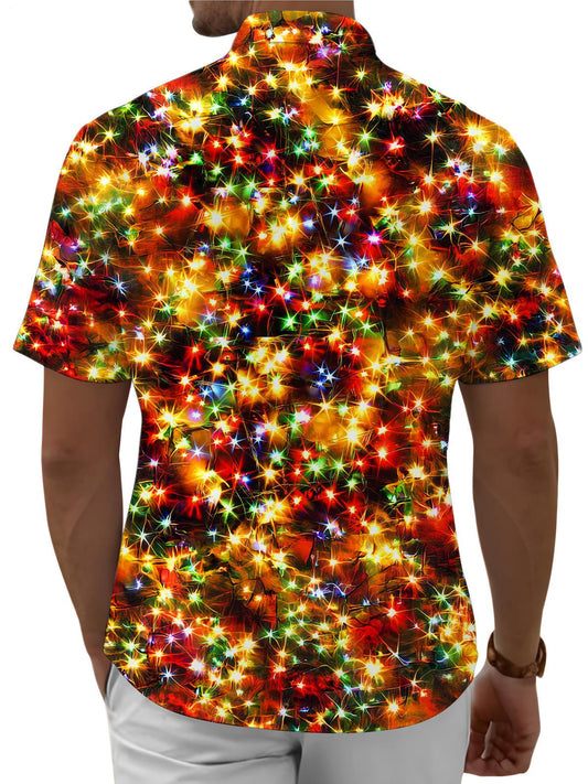 Men's Pocket Neon Light Short Sleeve Stand Collar Shirts