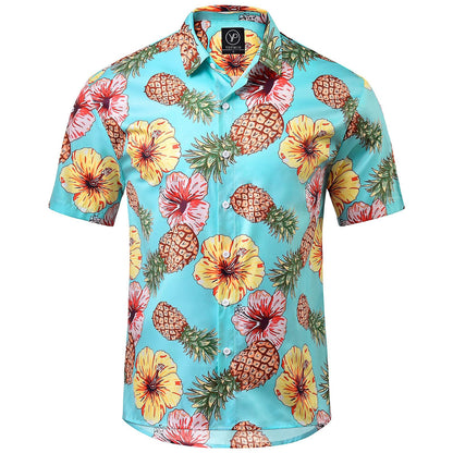 Pineapple Flower Short Sleeve Men's Shirts With Pocket
