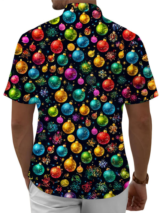 Men's Pocket Christmas Lights Short Sleeve Stand Collar Shirts