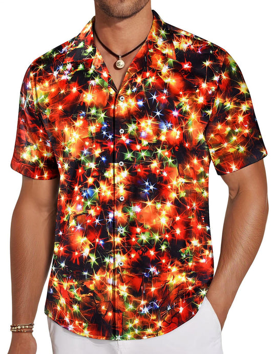 Men's Pocket Neon Light Short Sleeve Stand Collar Shirts