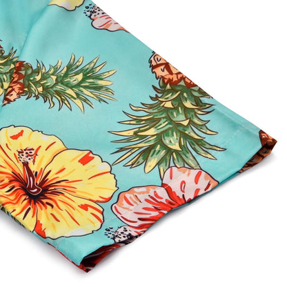 Pineapple Flower Short Sleeve Men's Shirts With Pocket