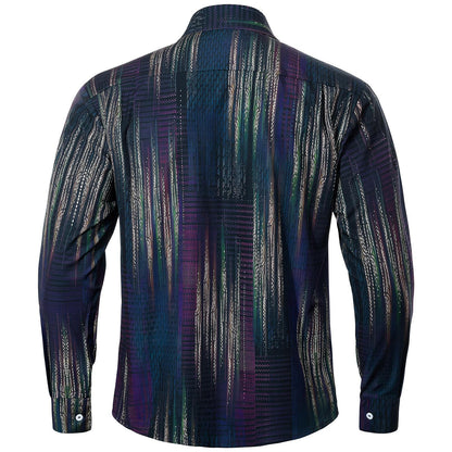 Vintage Geometric Print Men's Pocket Long Sleeve Shirts