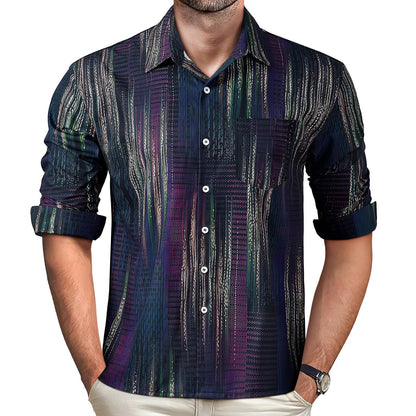 Vintage Geometric Print Men's Pocket Long Sleeve Shirts