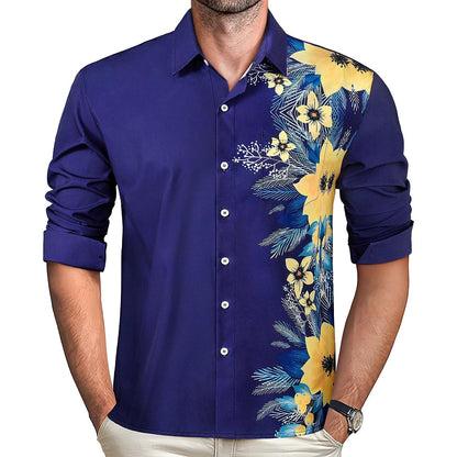 Floral Men's Pocket Long Sleeve Shirts