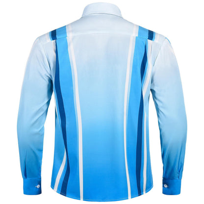 Geometric Stripe Gradient Men's Pocket Long Sleeve Shirts