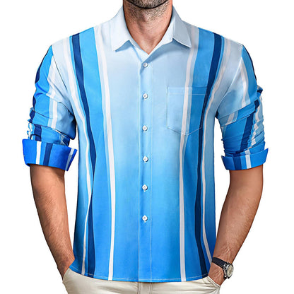 Geometric Stripe Gradient Men's Pocket Long Sleeve Shirts