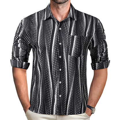 Geometric Stripe Men's Pocket Long Sleeve Shirts