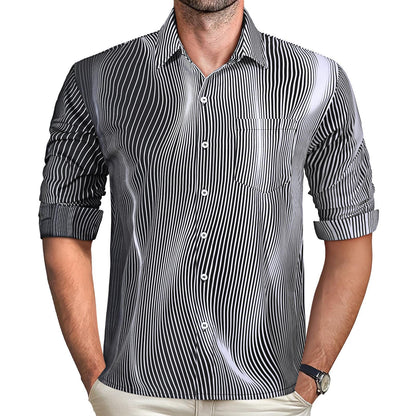 Geometric Stripe Men's Pocket Long Sleeve Shirts