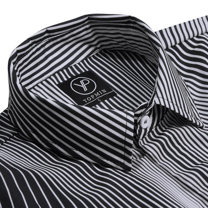 Geometric Stripe Men's Pocket Long Sleeve Shirts