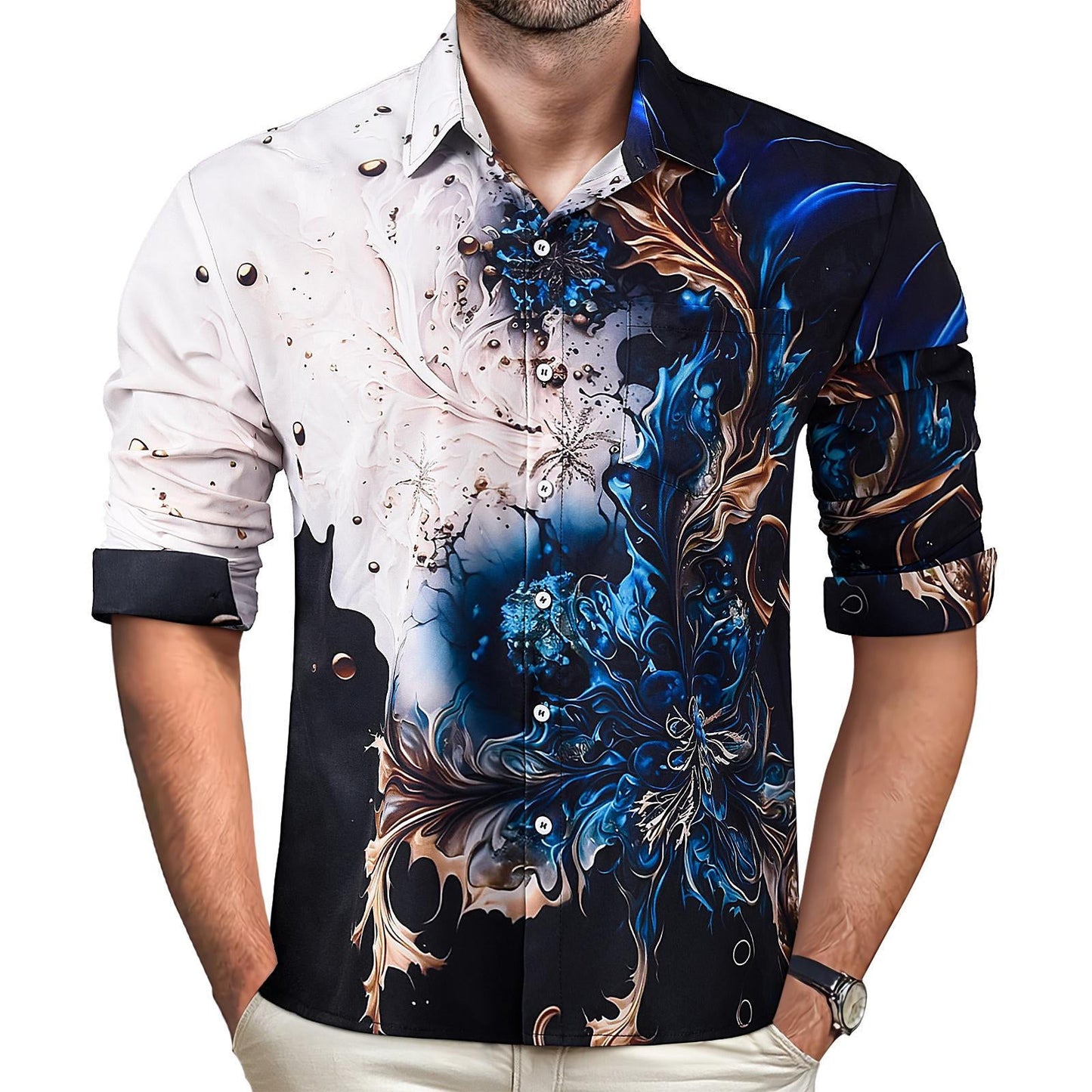 Floral Men's Pocket Long Sleeve Shirts