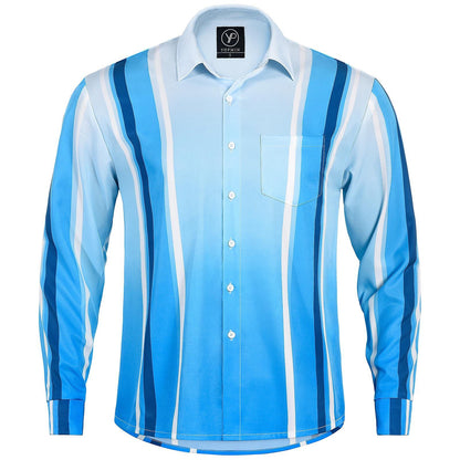 Geometric Stripe Gradient Men's Pocket Long Sleeve Shirts