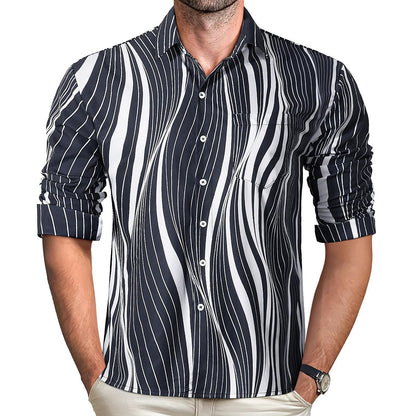 Geometric Stripe Men's Pocket Long Sleeve Shirts
