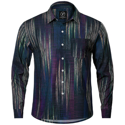 Vintage Geometric Print Men's Pocket Long Sleeve Shirts