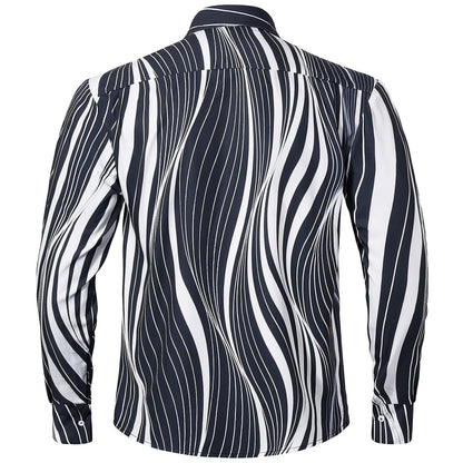 Geometric Stripe Men's Pocket Long Sleeve Shirts