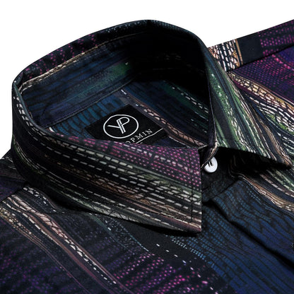 Vintage Geometric Print Men's Pocket Long Sleeve Shirts