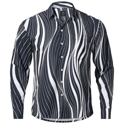 Geometric Stripe Men's Pocket Long Sleeve Shirts