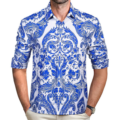 Floral Men's Pocket Long Sleeve Shirts